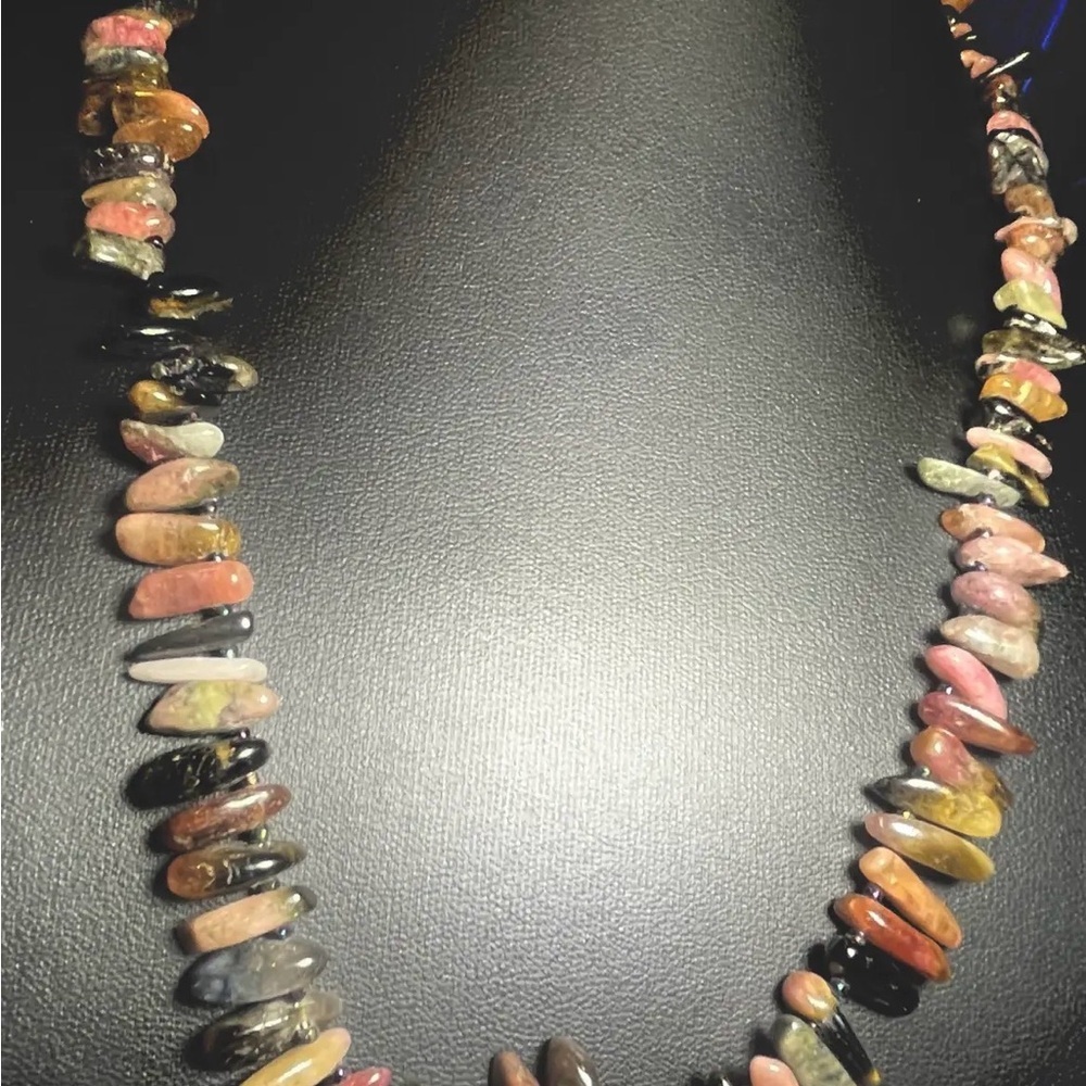 Necklace Rainbow Tourmaline Graduated Stick Necklace Sterling Silver Clasp
